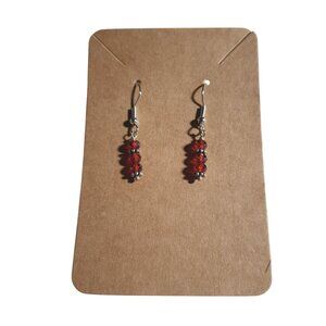 Burnt Orange Crystal Silver Tone Dangle Earring Hook Handmade Jewelry Gift Women